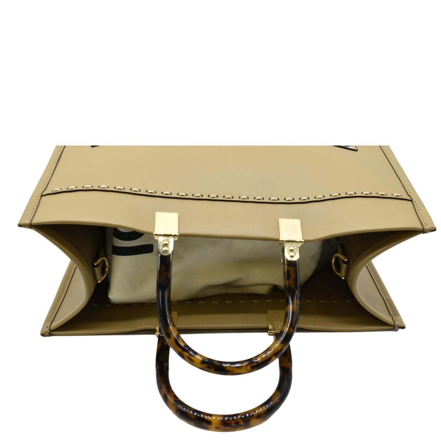 Fendi Sunshine Plexiglass Shopper Tote Bag Leather Tan