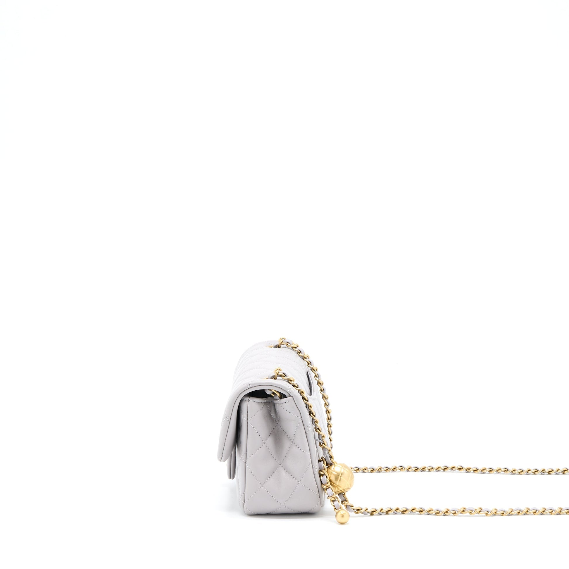Chanel Pearl Crush Rectangular Lambskin Brushed GHW Grey Mini Bag