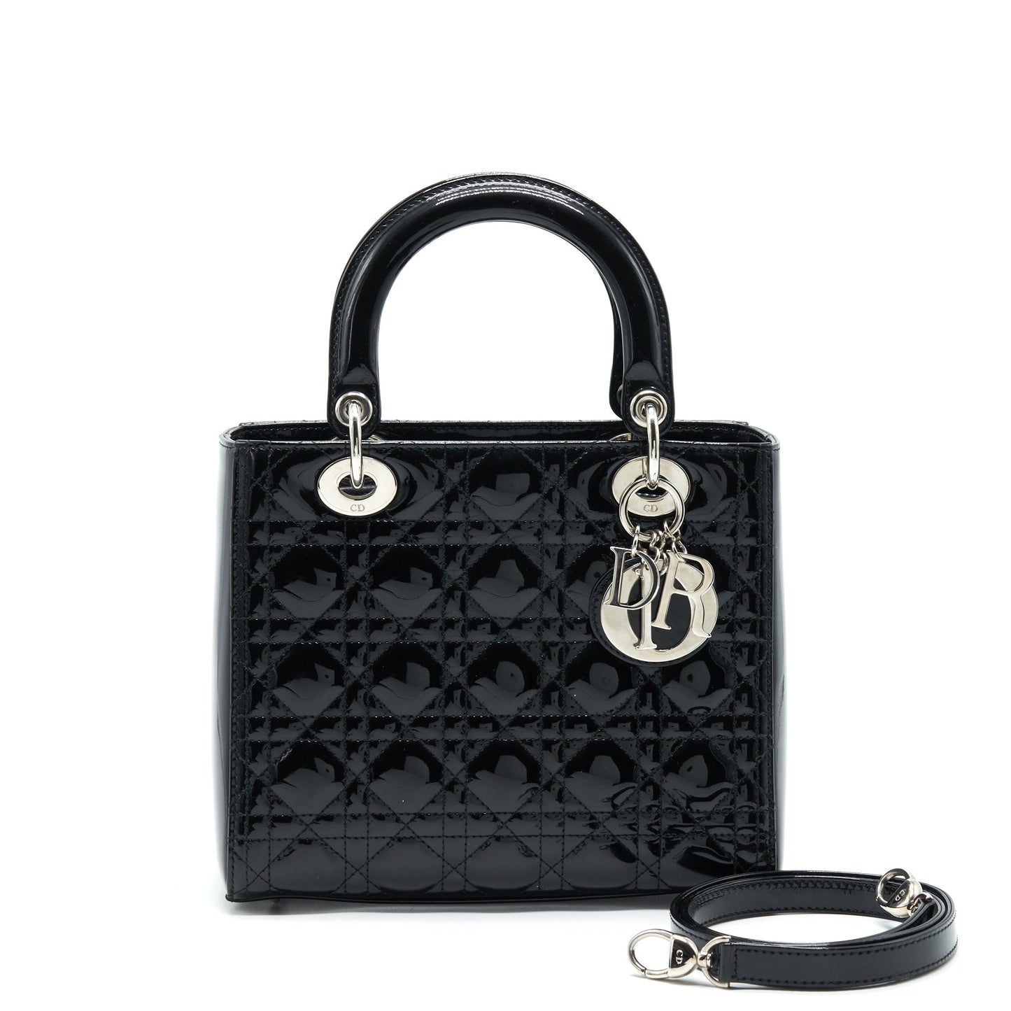 Dior Lady Patent Handbag Leather Black Travel Bag