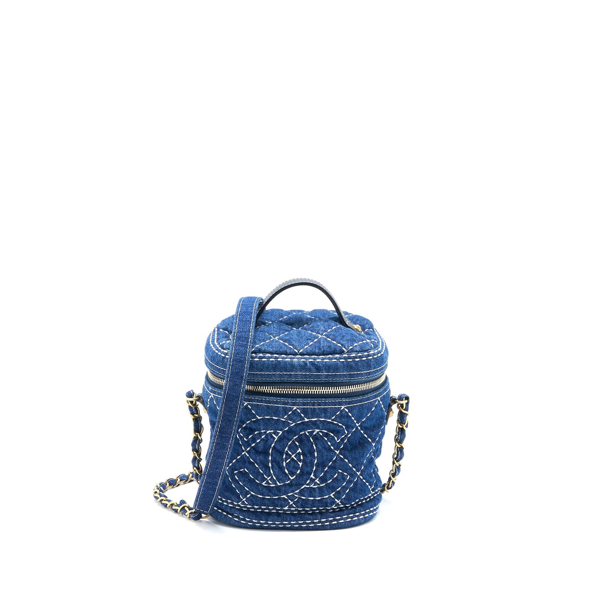 Chanel Top Handle Vanity Denim Brushed GHW Blue Crossbody Bag