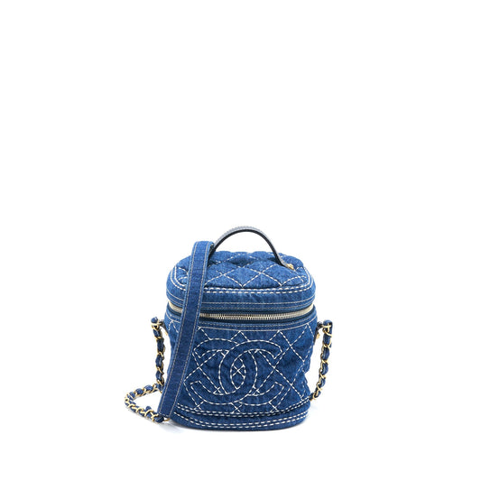 Chanel Top Handle Vanity Denim Brushed GHW Blue Crossbody Bag