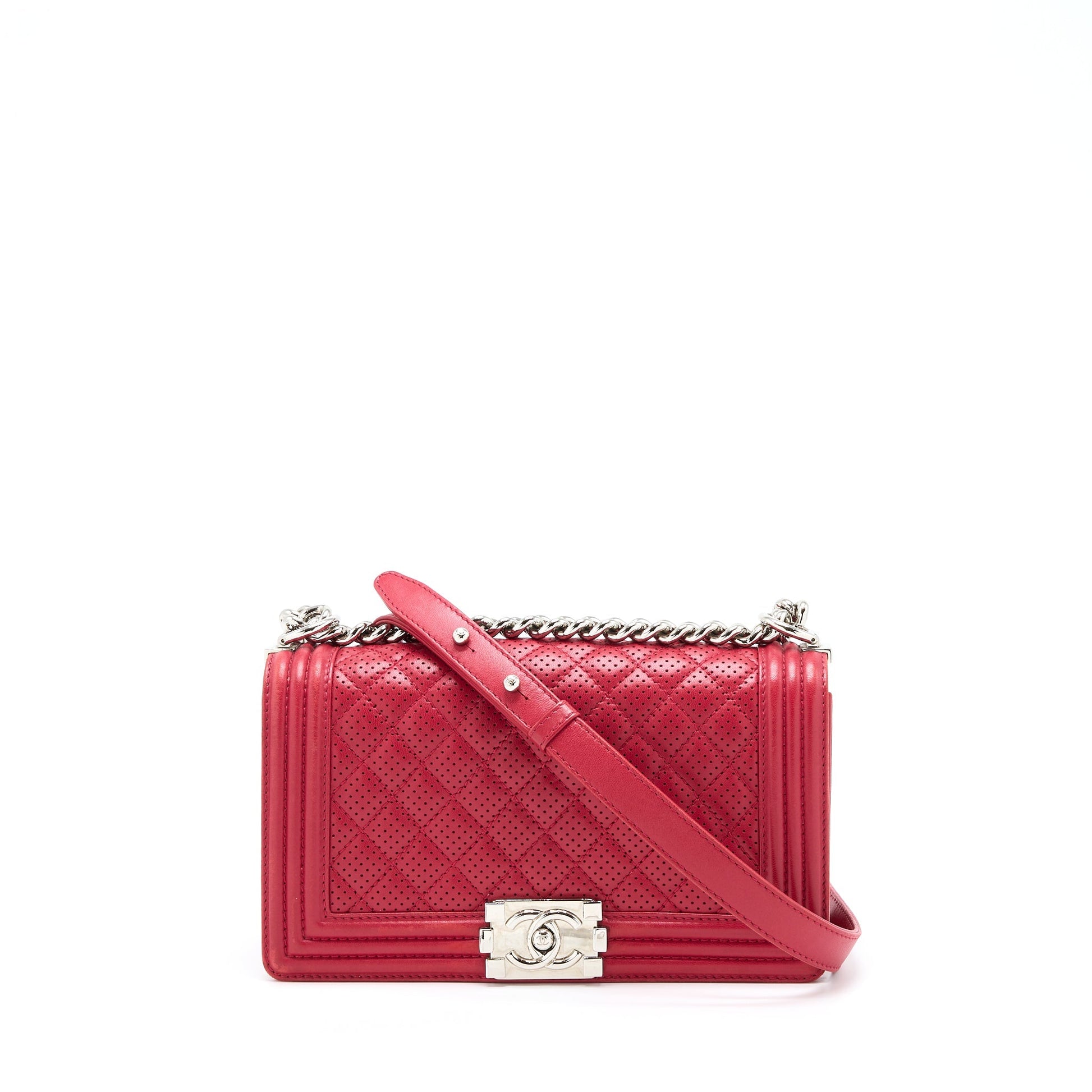 Chanel Boy Lambskin SHW Red Handbag