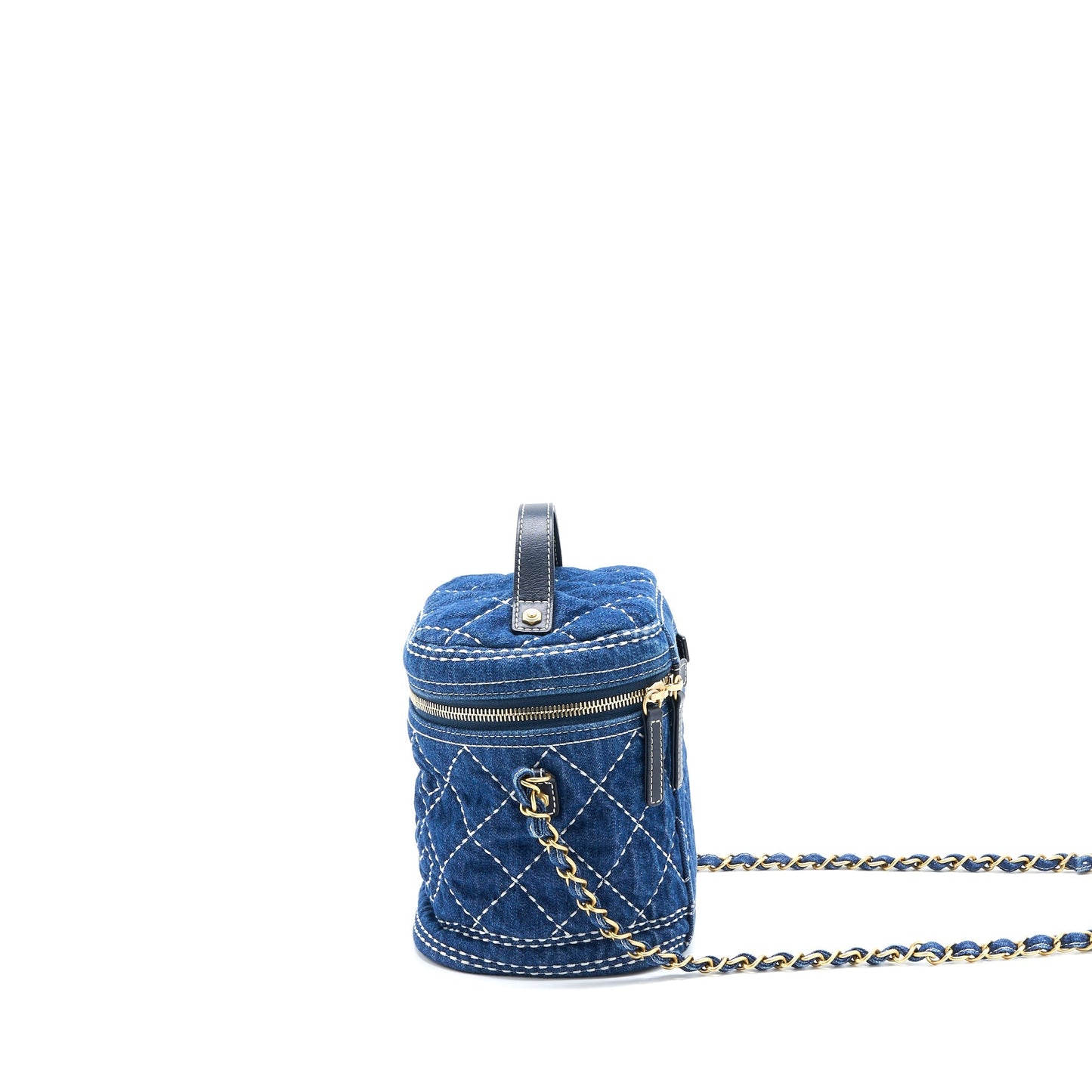 Chanel Top Handle Vanity Denim Brushed GHW Blue Crossbody Bag