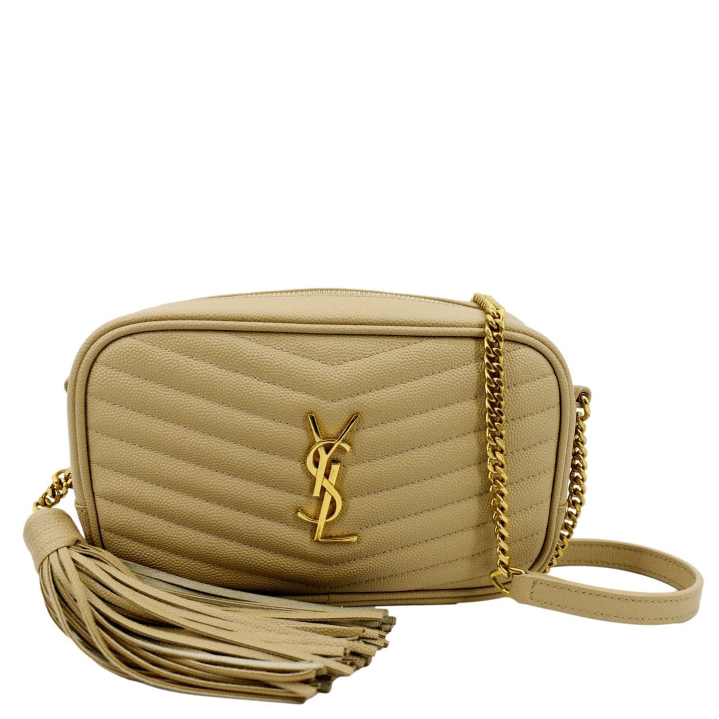 YSL Saint Laurent Yves Lou Chevron Camera Crossbody Bag Leather Beige Camera Bag 8