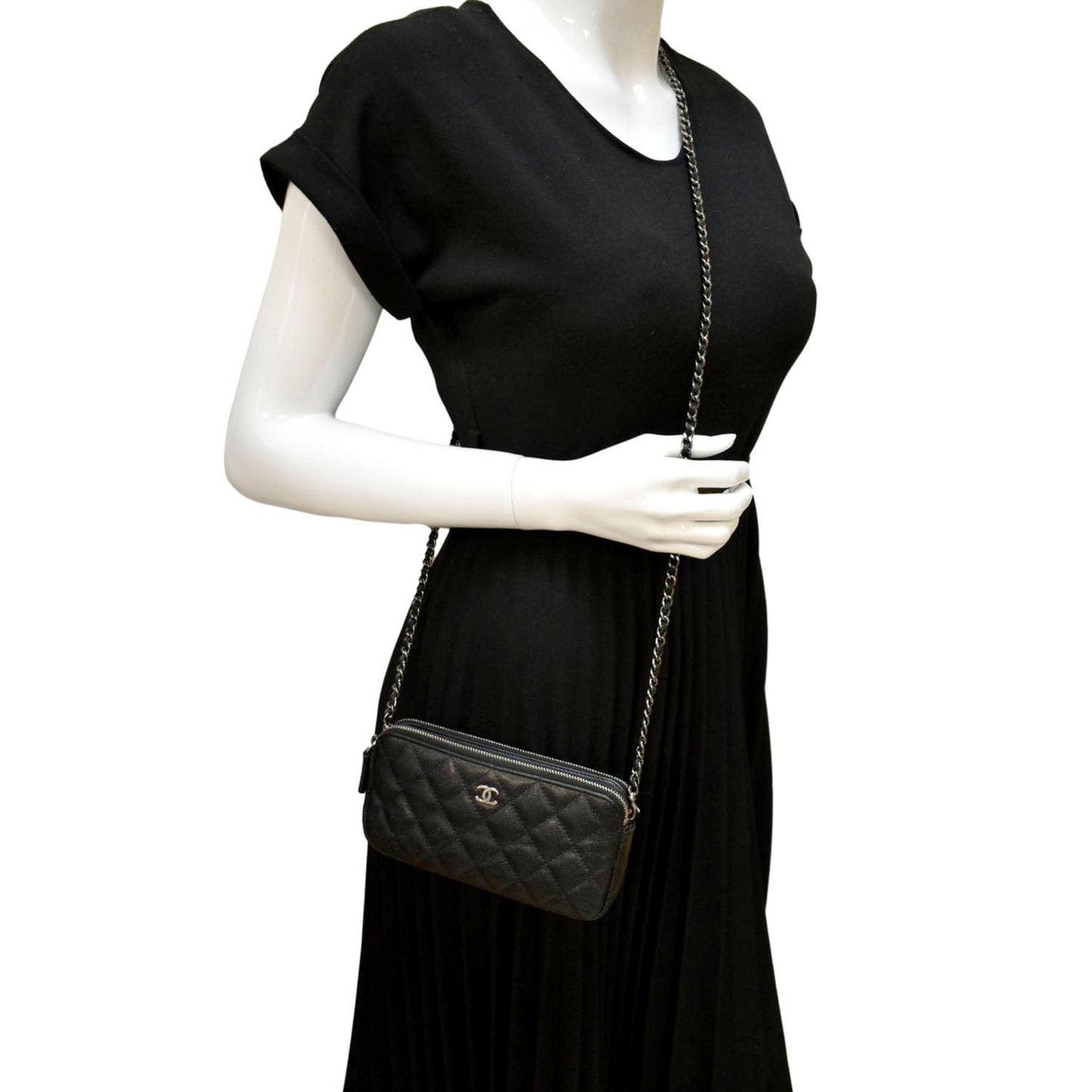 Chanel Double Zip Quilted Leather Lambskin Black Travel Bag
