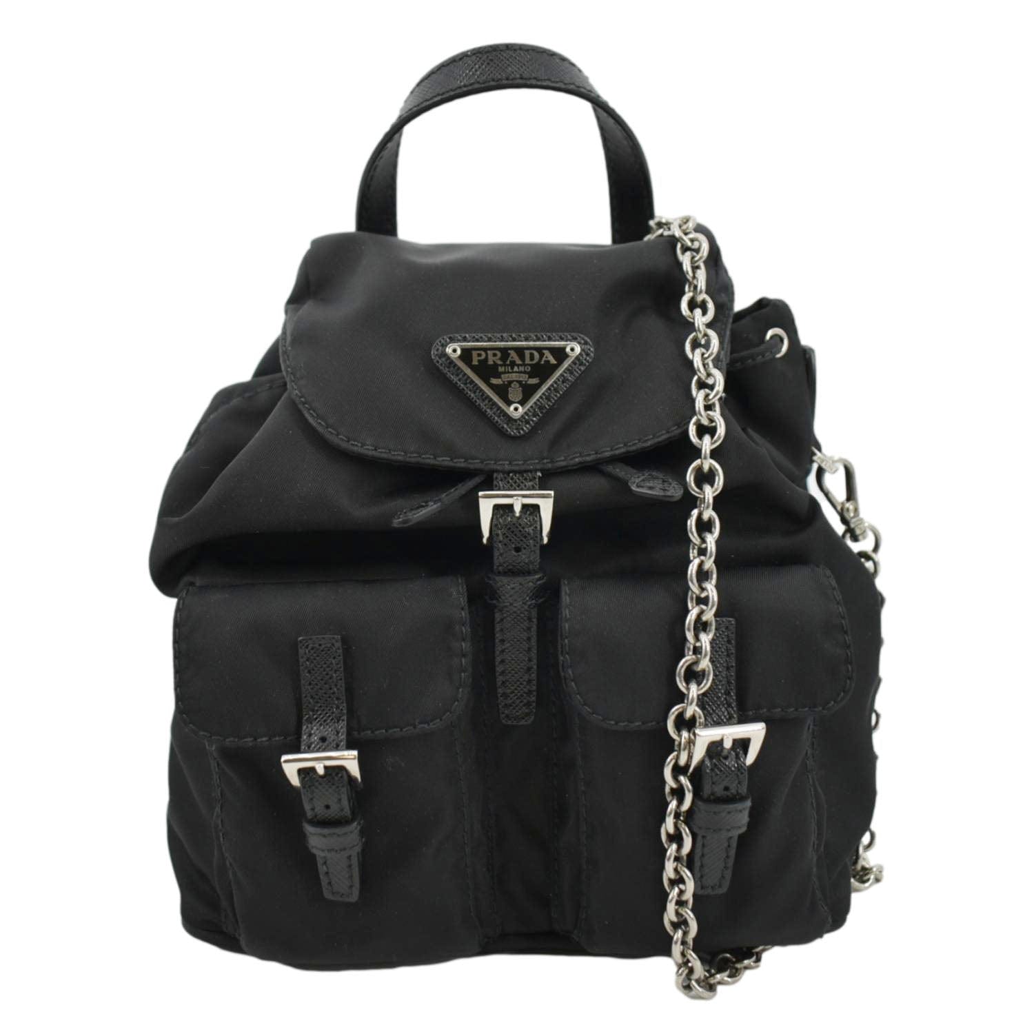 Double Pocket Backpack Shoulder Bag Nylon Black