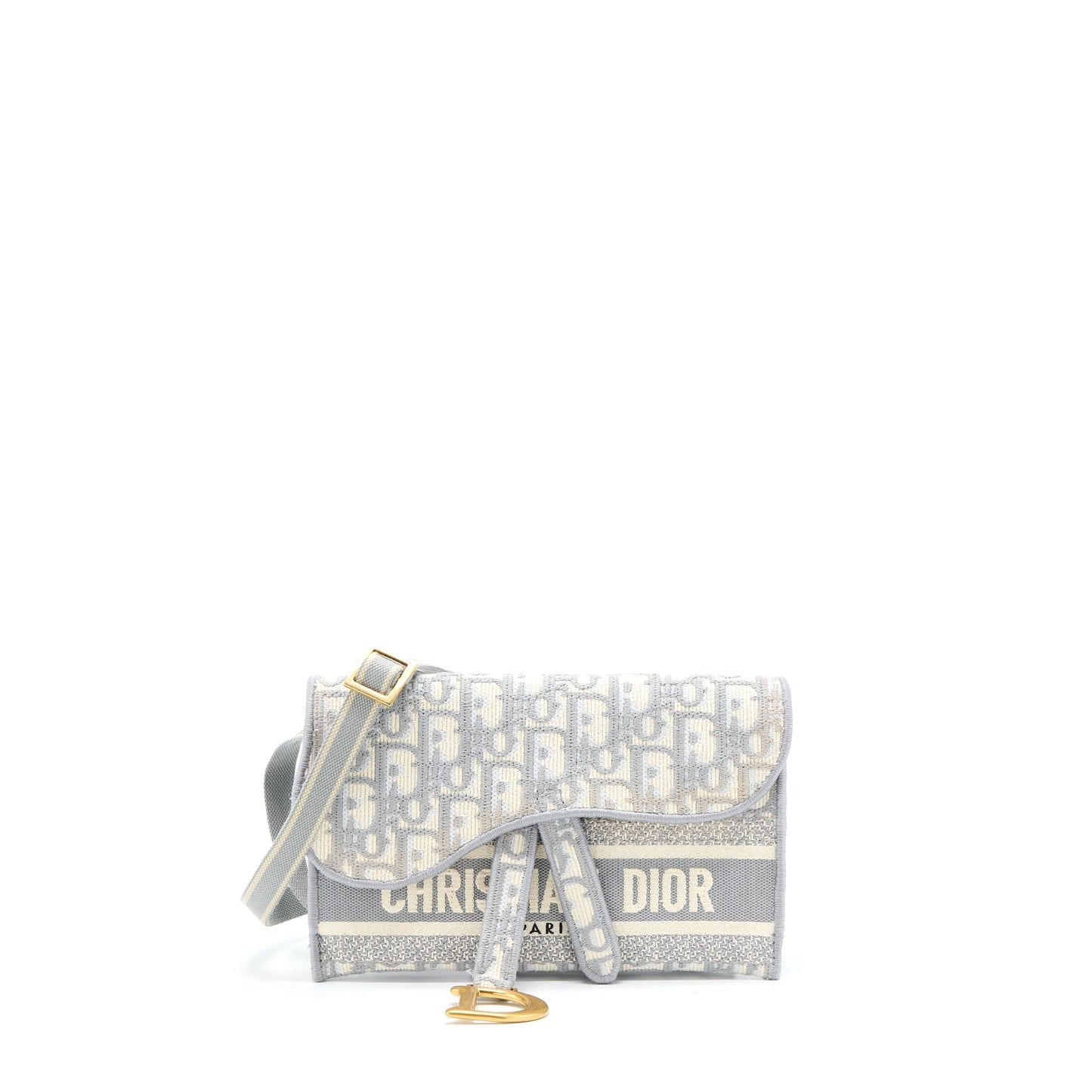 Dior Saddle Slim Pouch Light Grey Oblique Embroidery Travel Bag