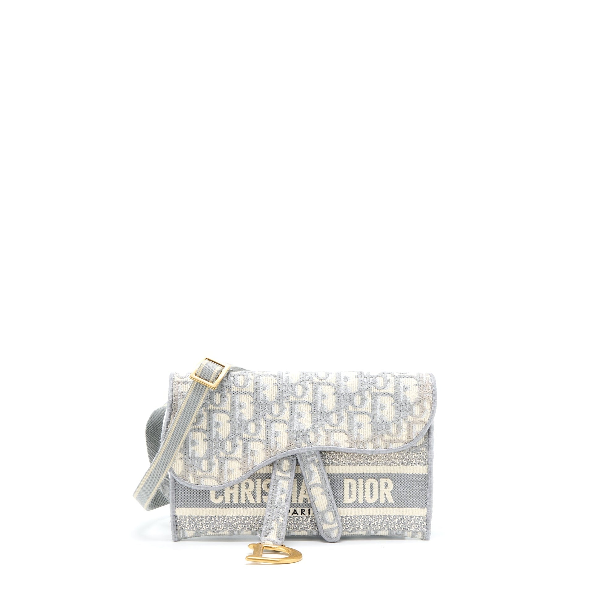 Dior Saddle Slim Pouch Light Grey Oblique Embroidery Travel Bag