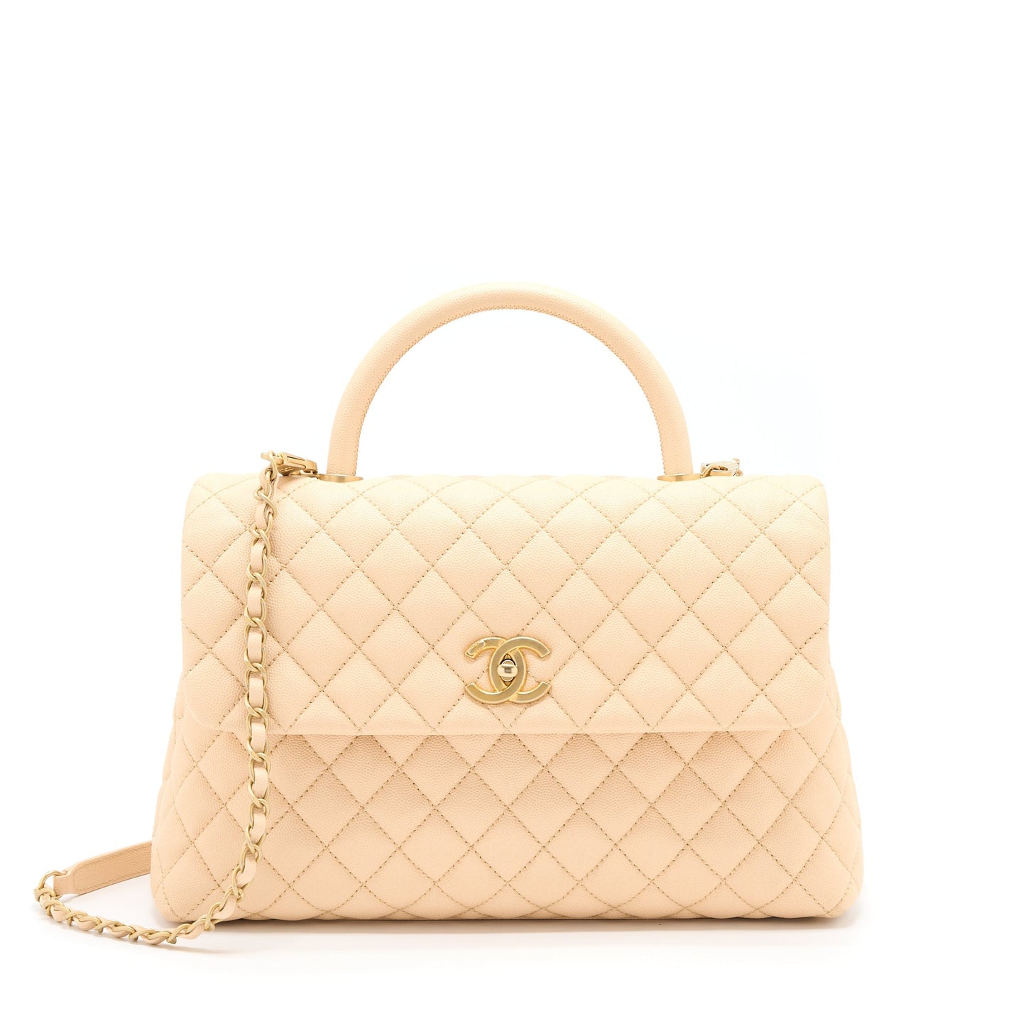Chanel Coco Top Handle Flap Caviar GHW Beige Shoulder Bag