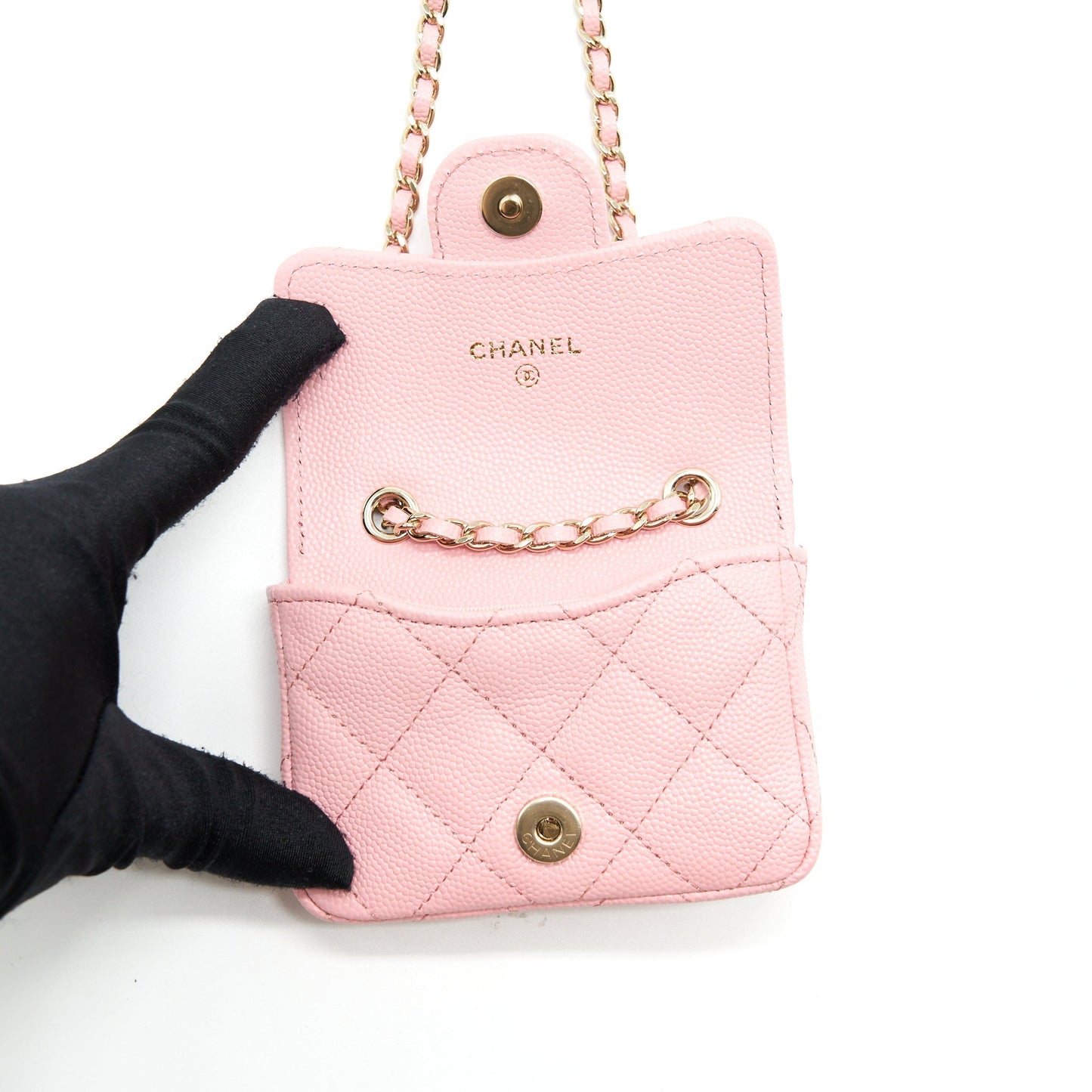 Chanel 22P Flap Belt Card Holder Caviar Pink Wallet Case