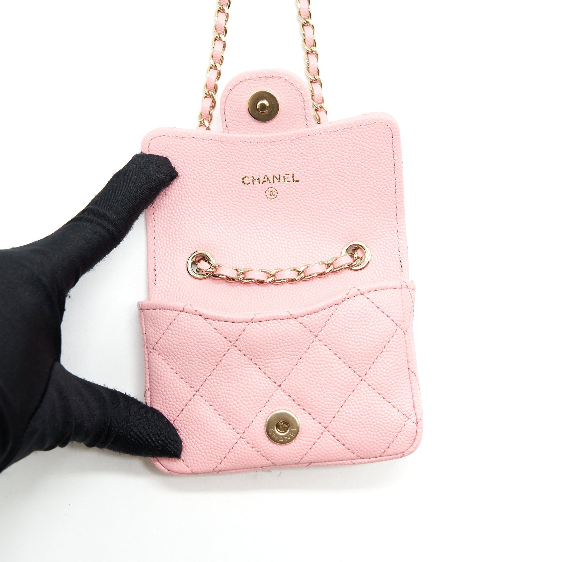 Chanel 22P Flap Belt Card Holder Caviar Pink Wallet Case