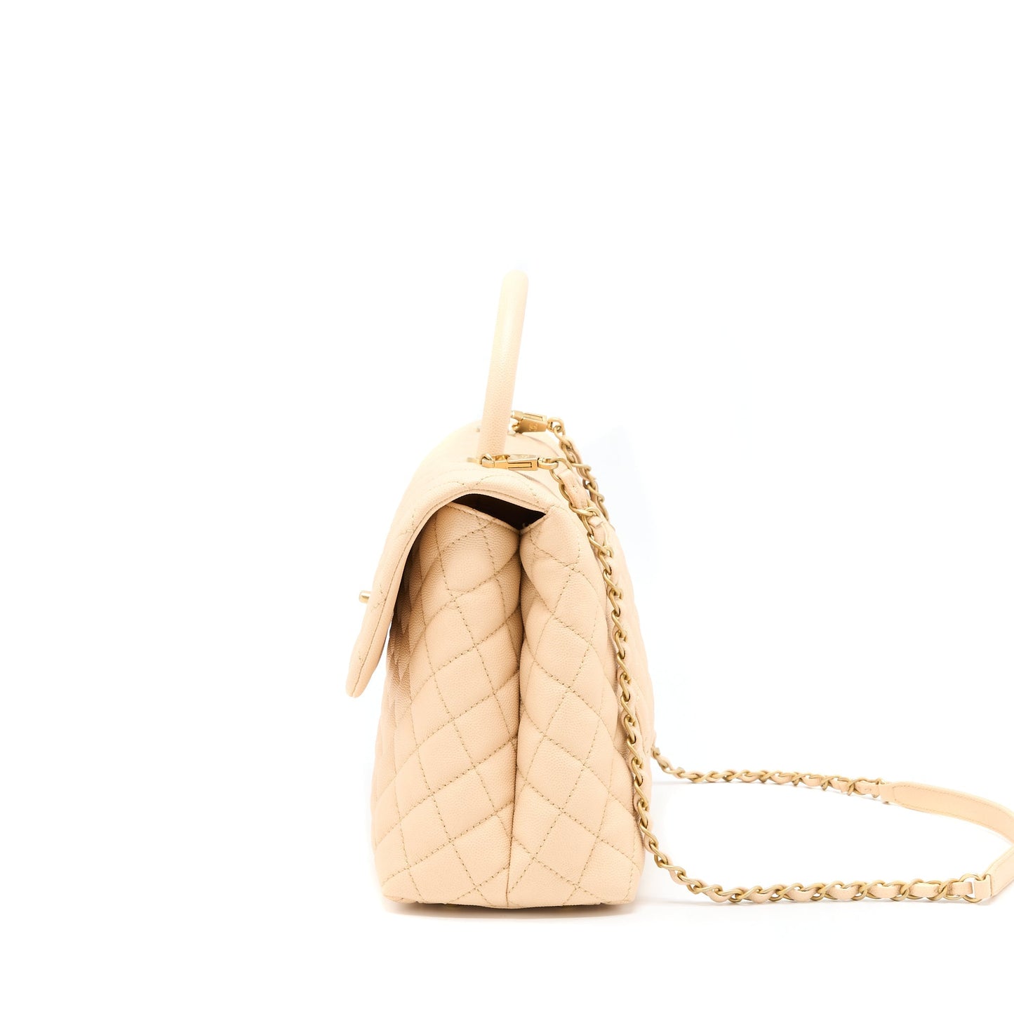 Chanel Coco Top Handle Flap Caviar GHW Beige Shoulder Bag
