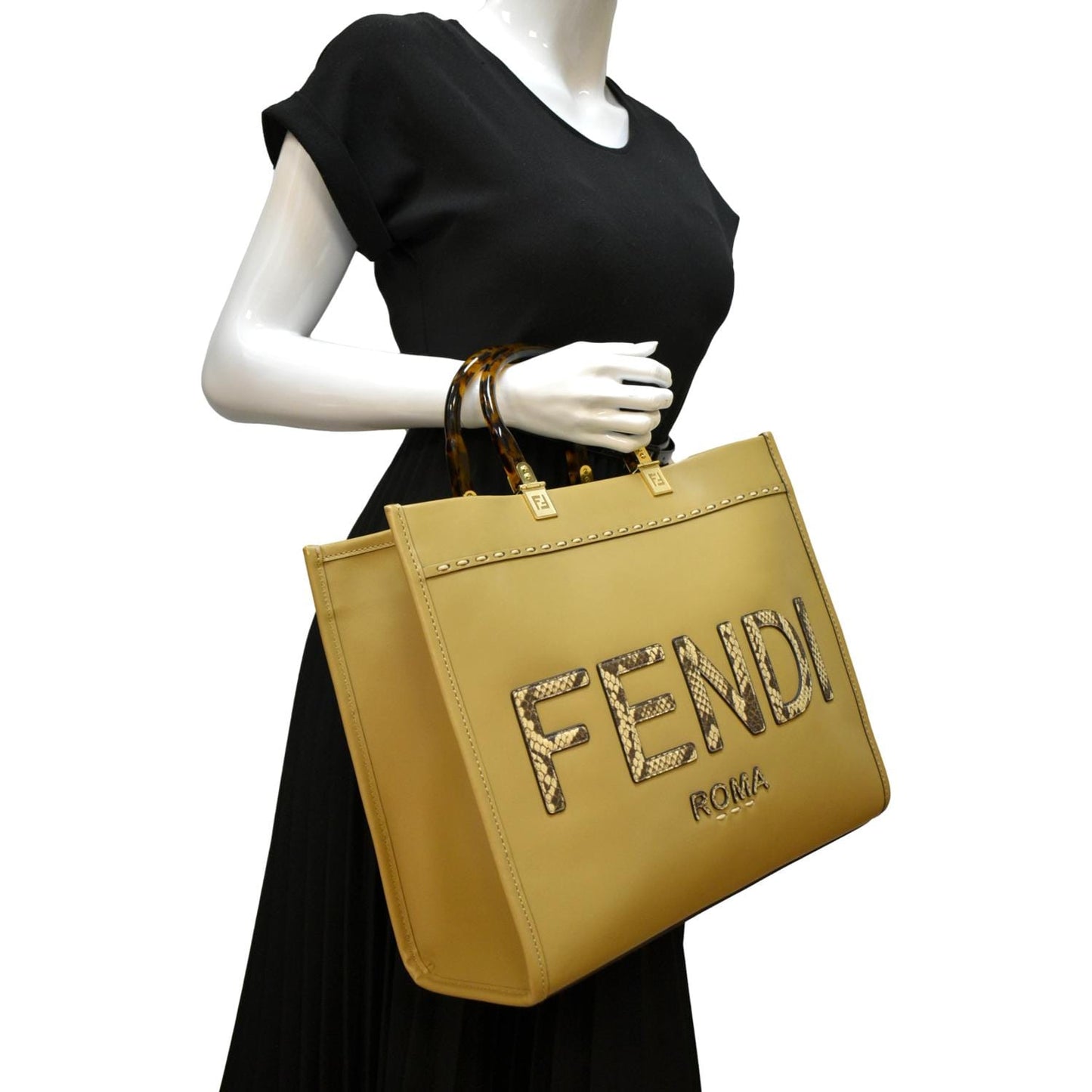 Fendi Sunshine Plexiglass Shopper Tote Bag Leather Tan