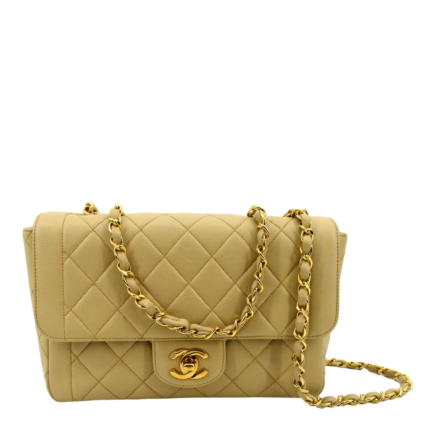 Chanel Quilted Flap Leather Lambskin Beige Travel Bag