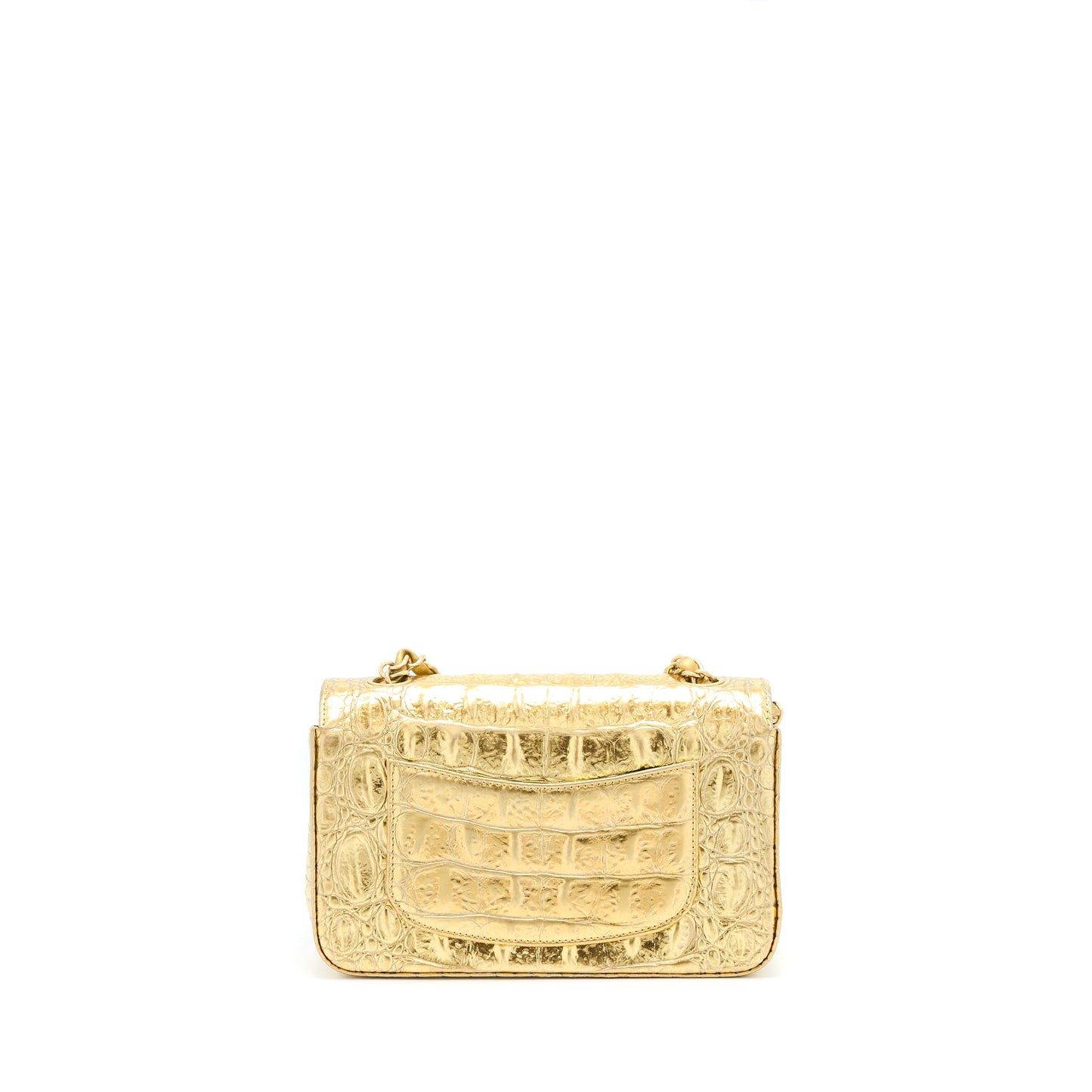 Chanel Rectangular Flap Croc Embossed Calfskin GHW Black Gold Shoulder Bag