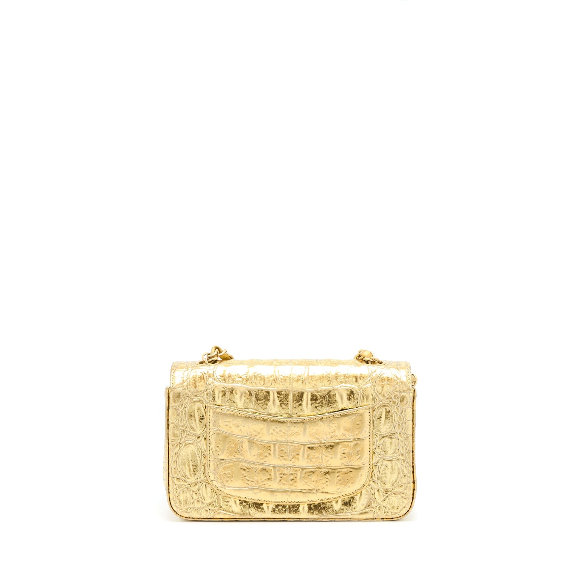 Chanel Rectangular Flap Croc Embossed Calfskin GHW Black Gold Shoulder Bag