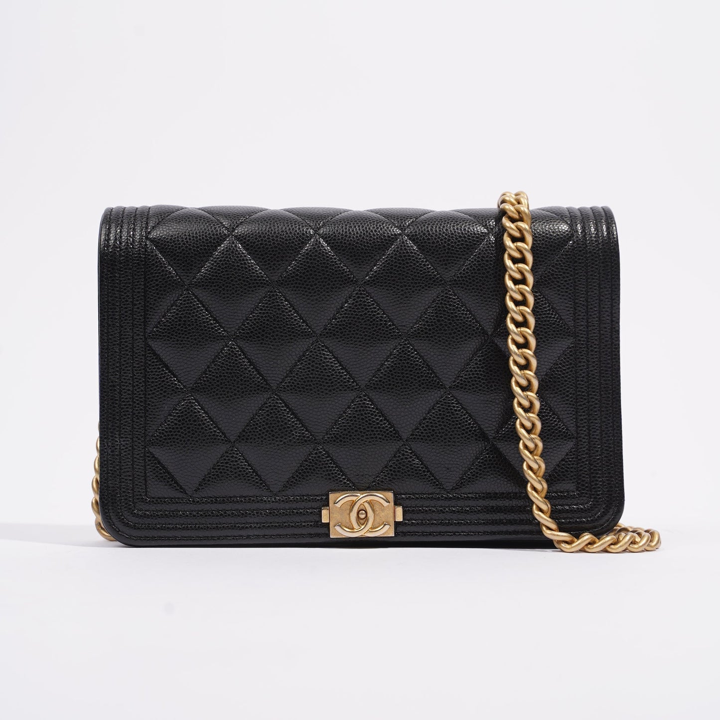Chanel Womens Boy Wallet On Chain Black Caviar   Gold
