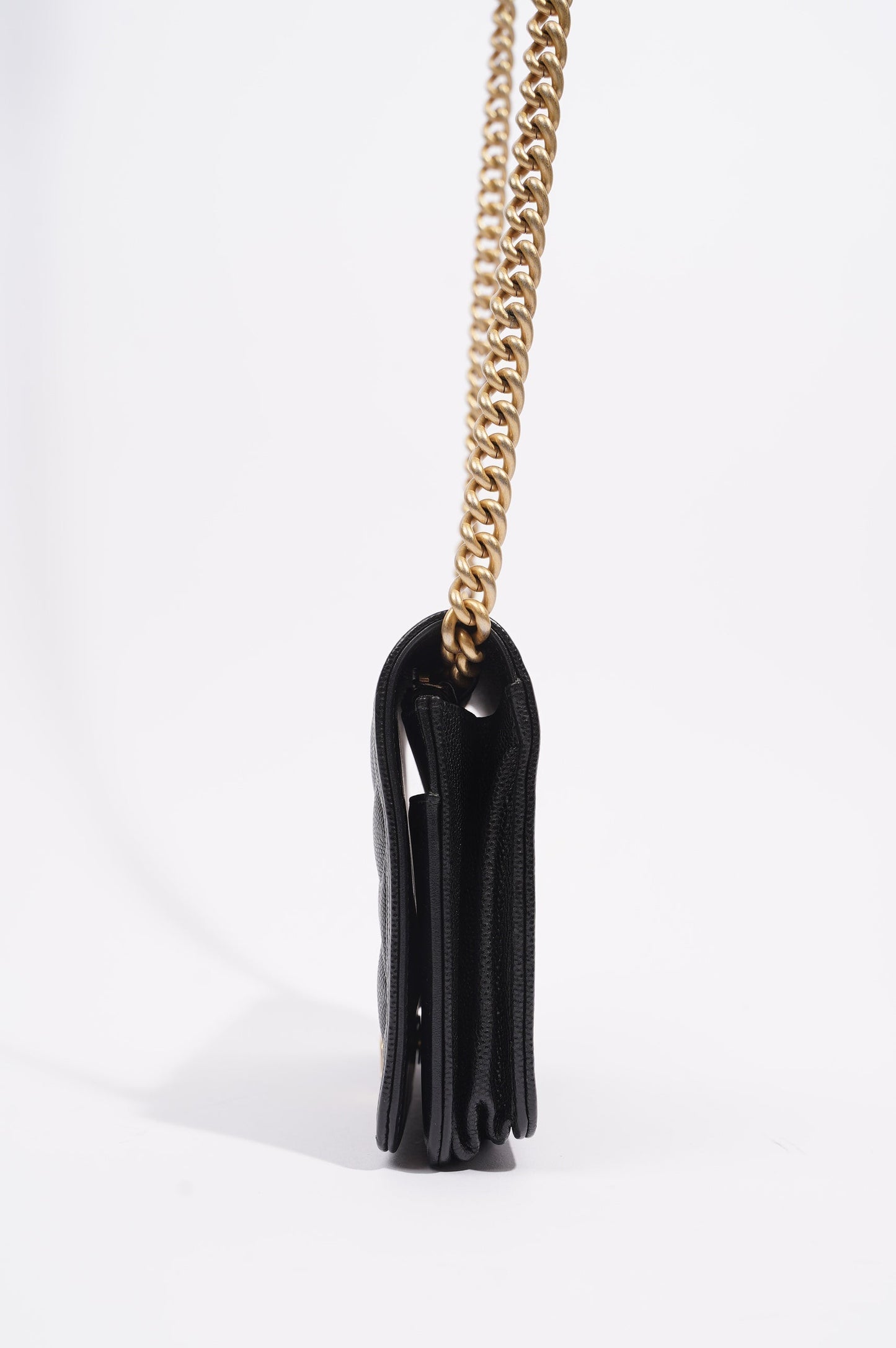 Chanel Womens Boy Wallet On Chain Black Caviar   Gold