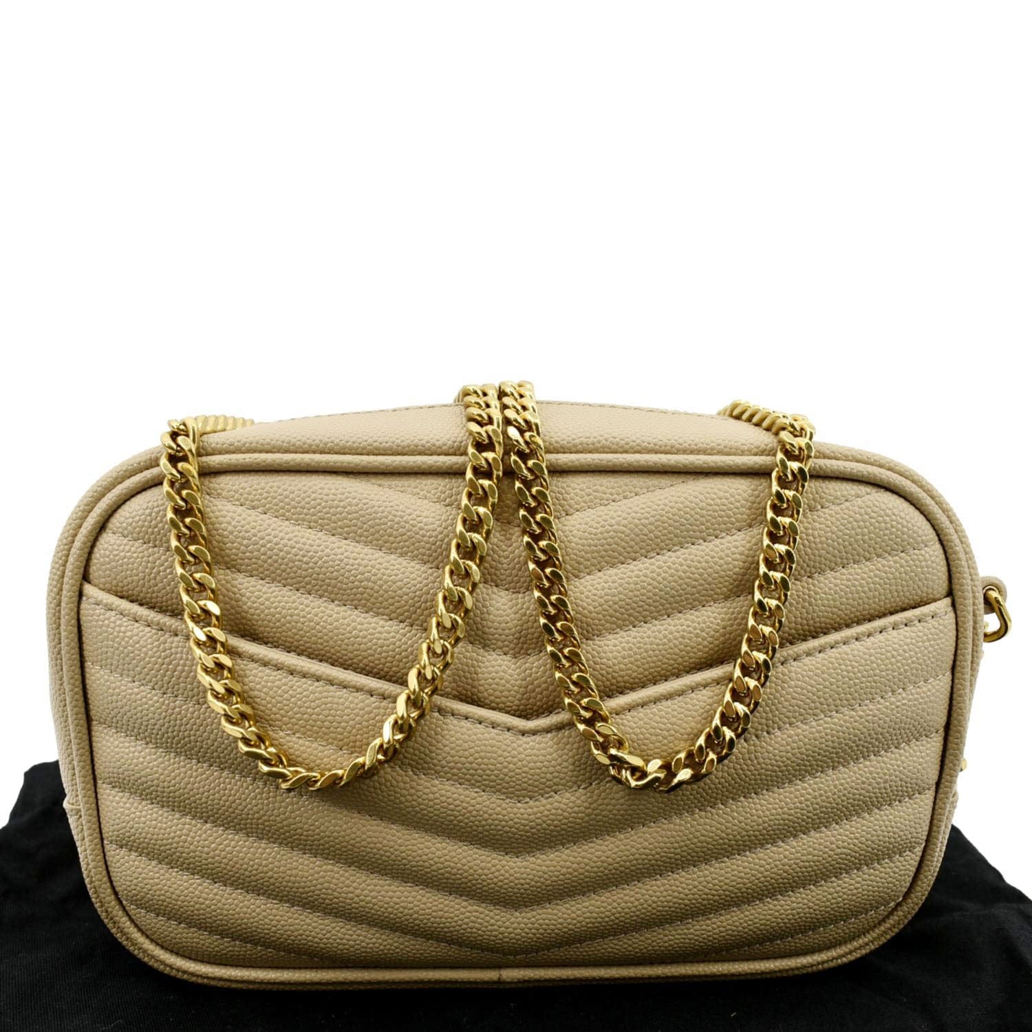 YSL Saint Laurent Yves Lou Chevron Camera Crossbody Bag Leather Beige Camera Bag 8