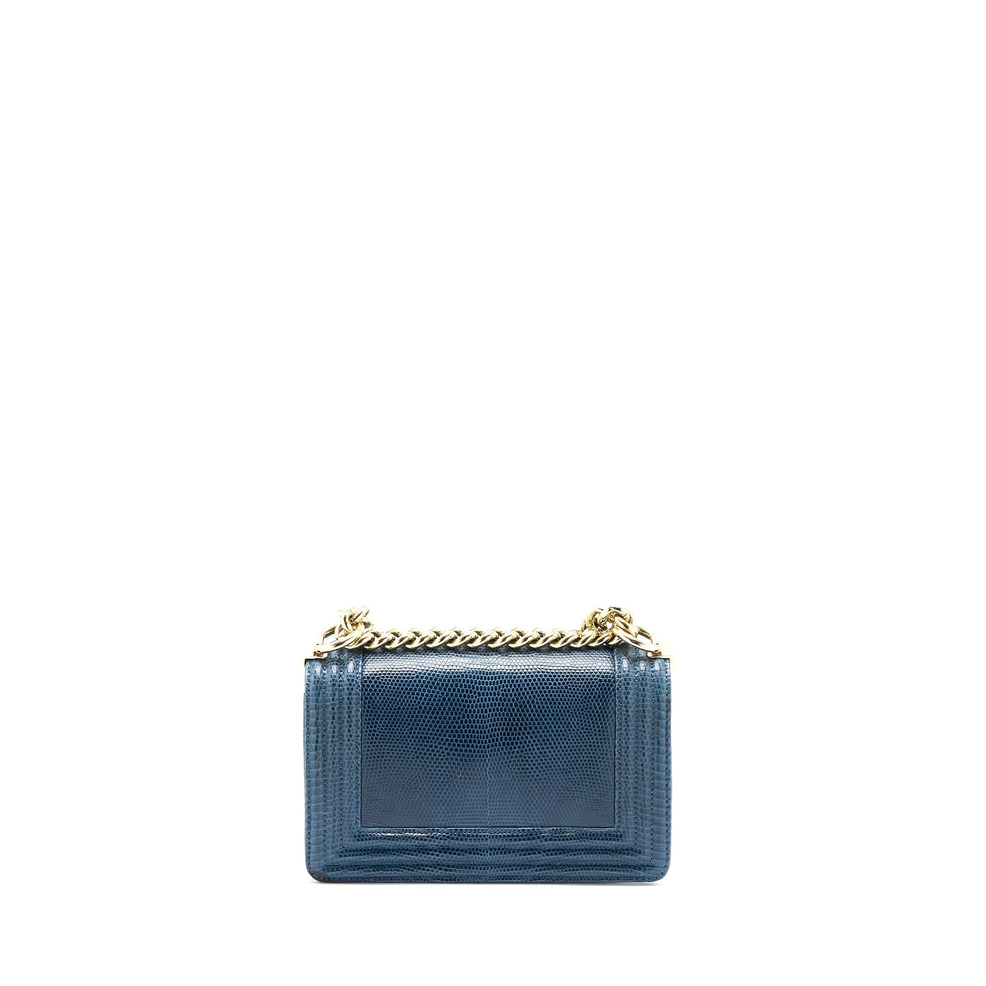 Chanel Boy Lizard Dark LGHW Blue Small Handbag