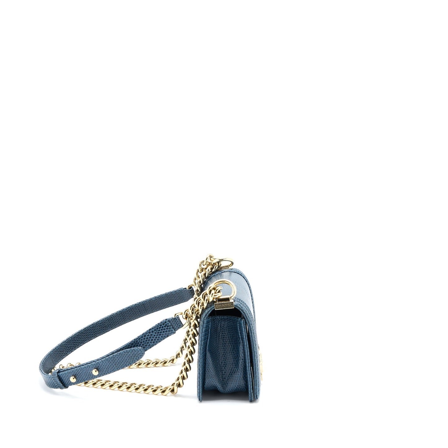 Chanel Boy Lizard Dark LGHW Blue Small Handbag