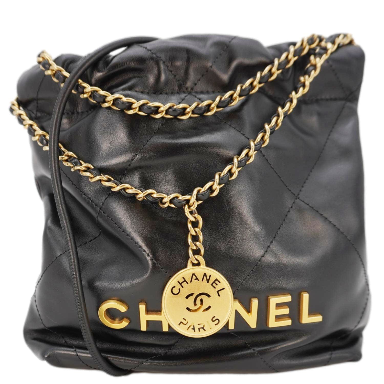 Chanel Pearl 22 Shiny Crumpled Leather Black Travel Bag
