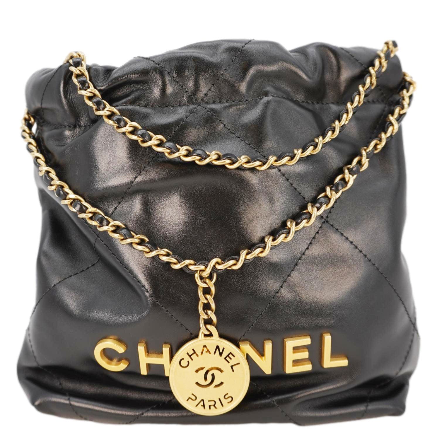 Chanel Pearl 22 Shiny Crumpled Leather Black Travel Bag