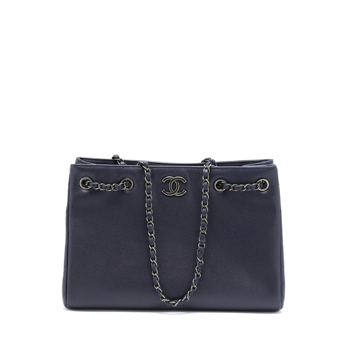 Chanel Caviar Navy Ruthenium Hardware Tote Bag