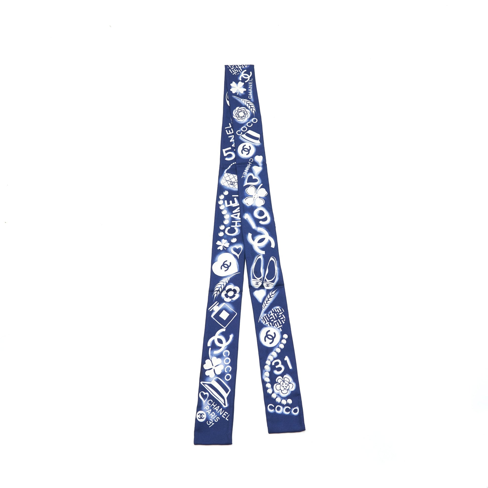 Chanel twilly navy White Scarf