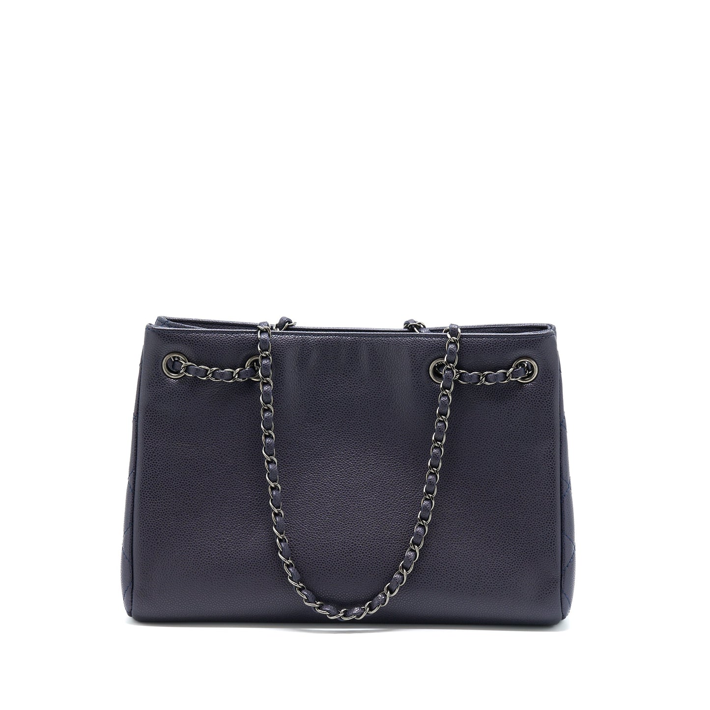 Chanel Caviar Navy Ruthenium Hardware Tote Bag