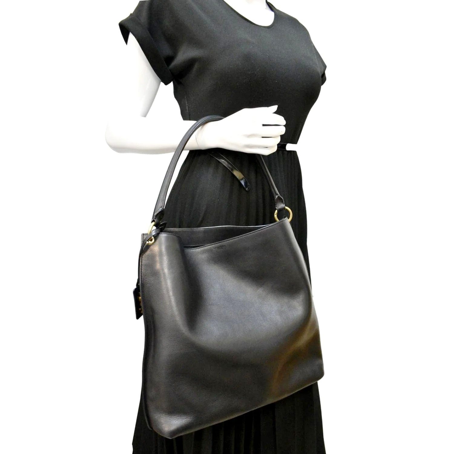 YSL Saint Laurent Saint Tag Calfskin Hobo Bag Leather Black Shoulder Bag