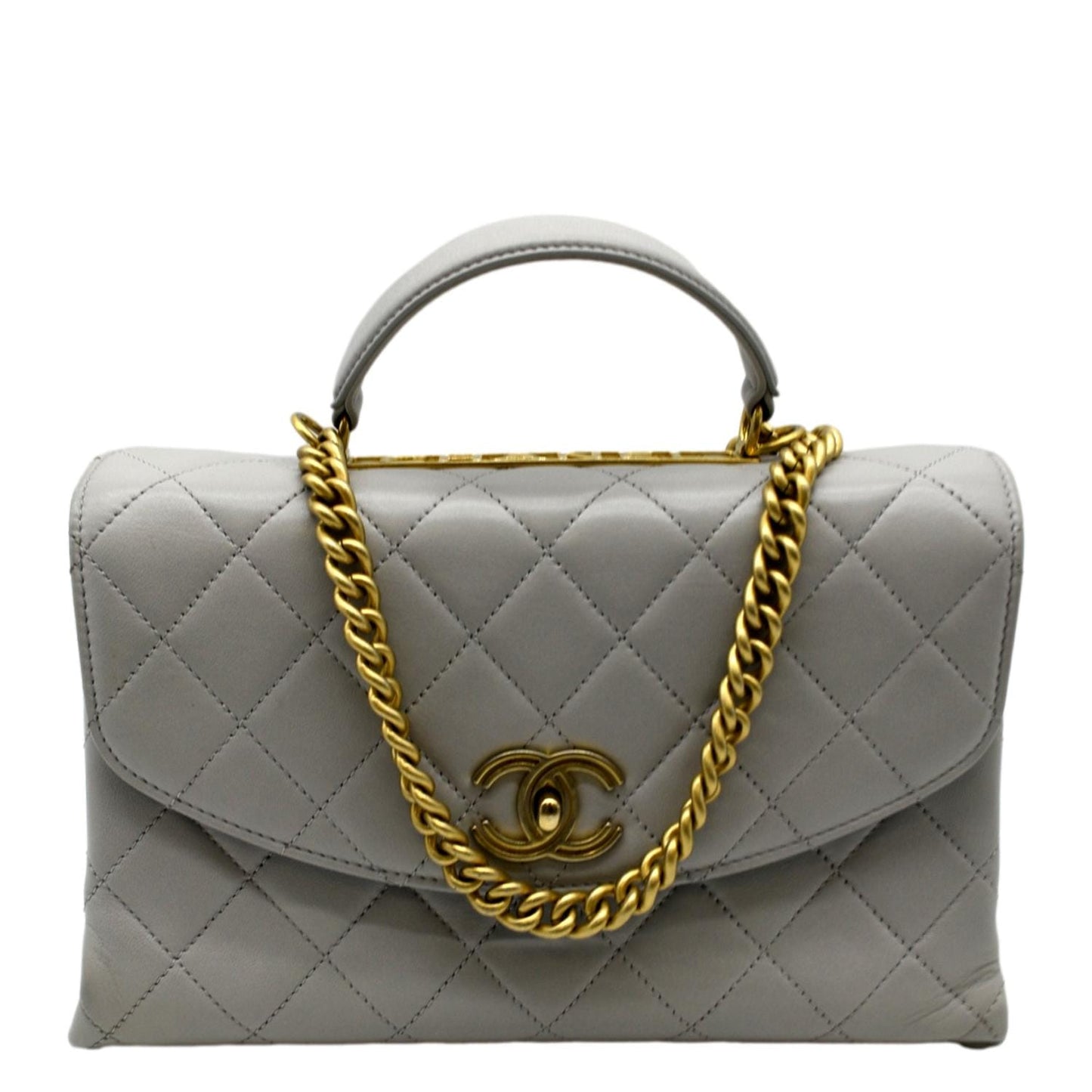 Chanel Trendy Spirit Top Handle Quilted Leather Grey Travel Bag