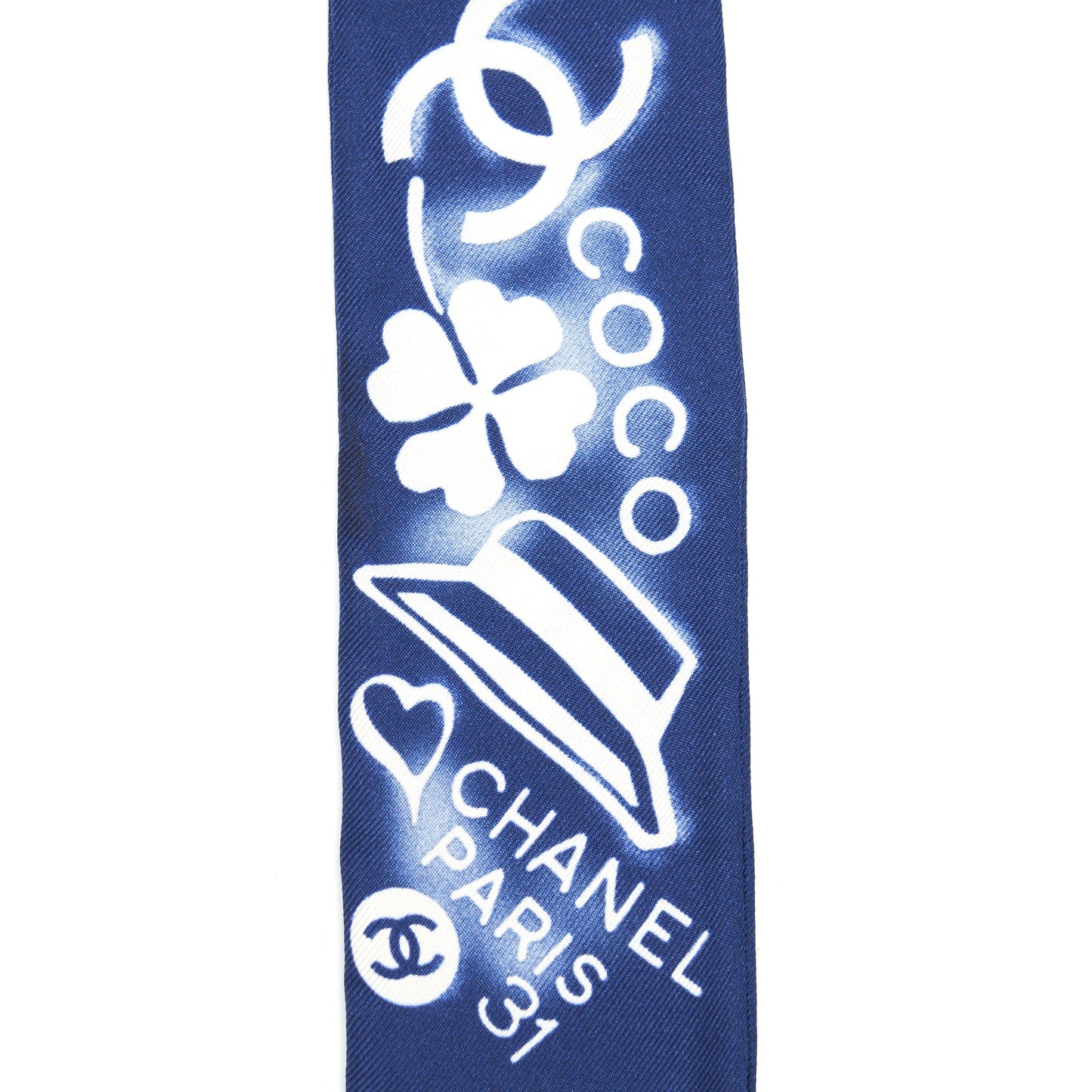 Chanel twilly navy White Scarf