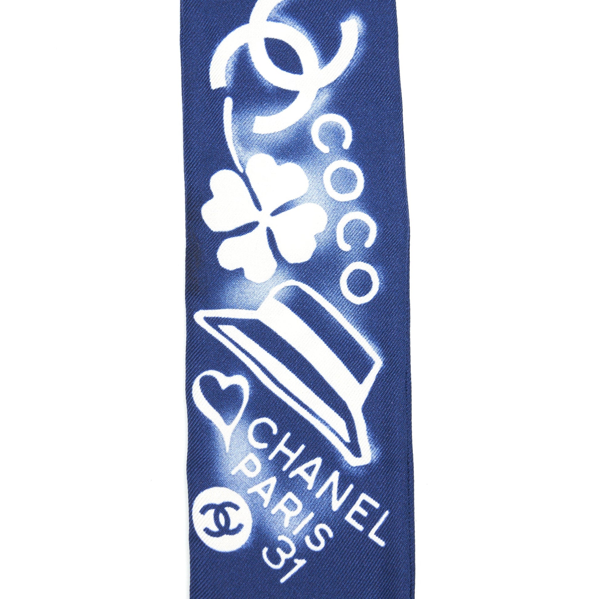 Chanel twilly navy White Scarf