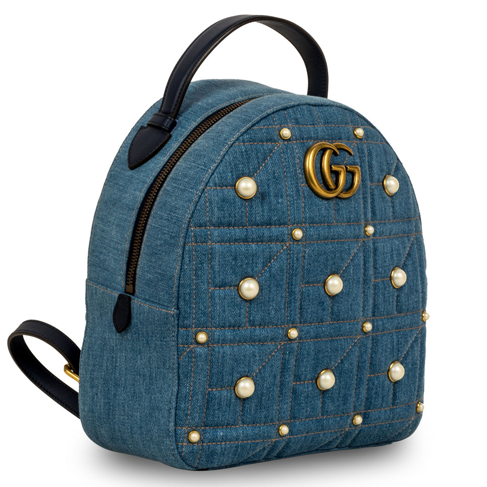 Gucci Marmont Pearl Backpack Denim Pearl Backpack