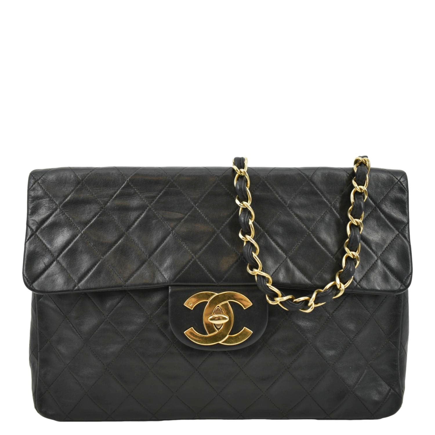 Chanel Maxi Flap Quilted Leather Black Travel Bag