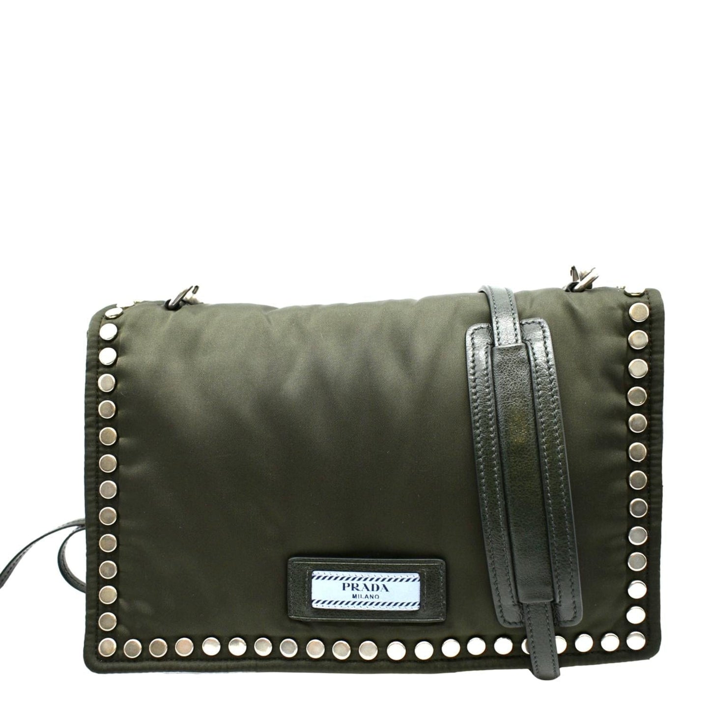 Tessuto Studded Etiquette Shoulder Bag Olive Nylon Green