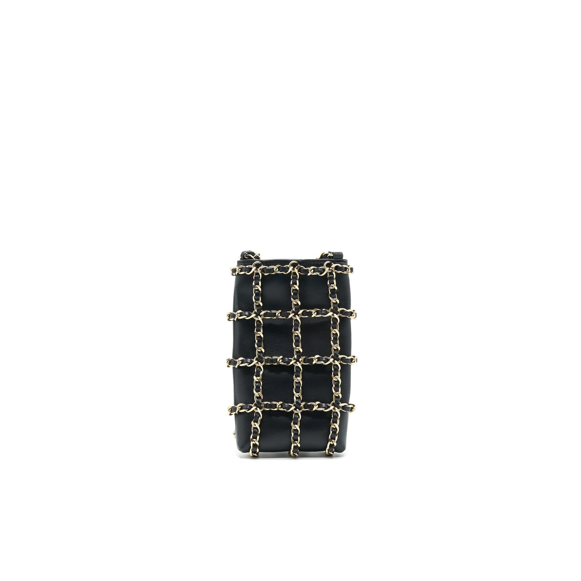 Chanel Gold Clutch O Chain Phone Holder black GHW