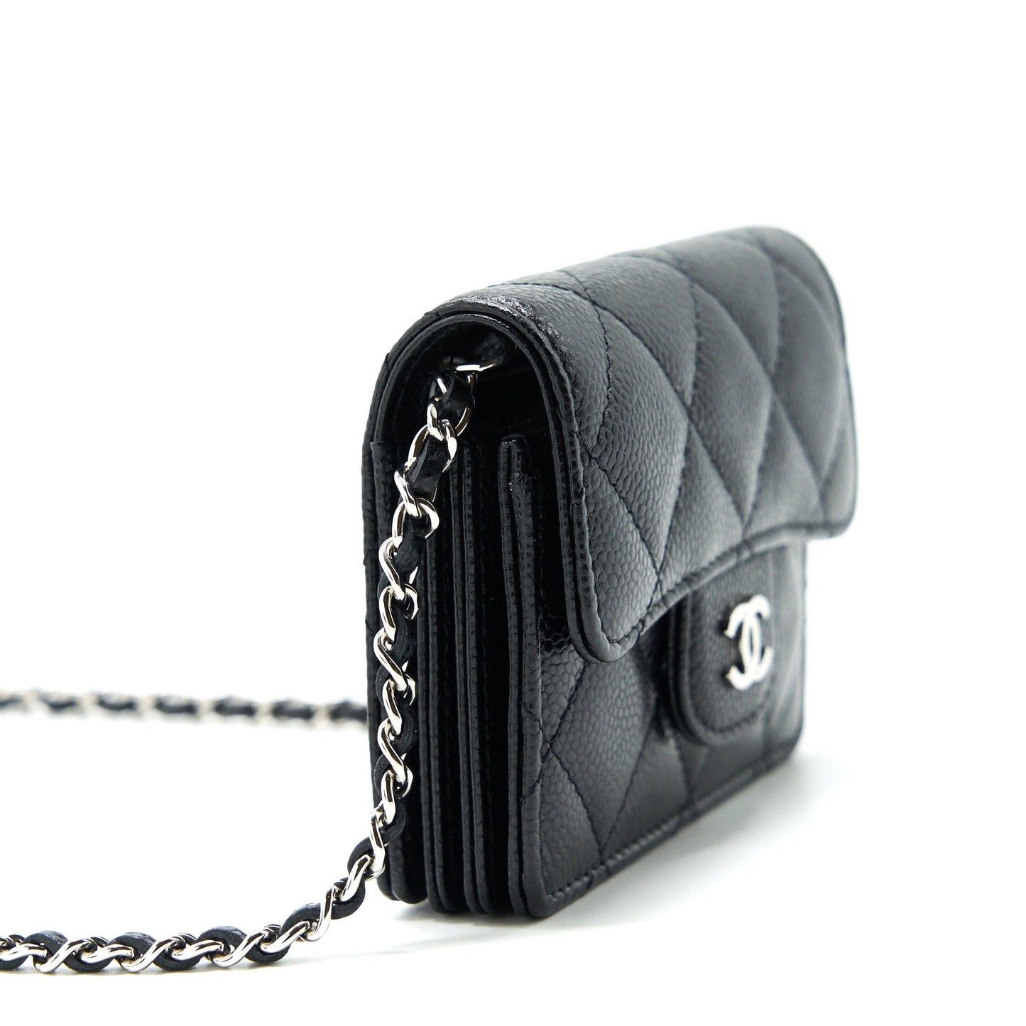Chanel Card Holder Caviar SHW Black Wallet Case