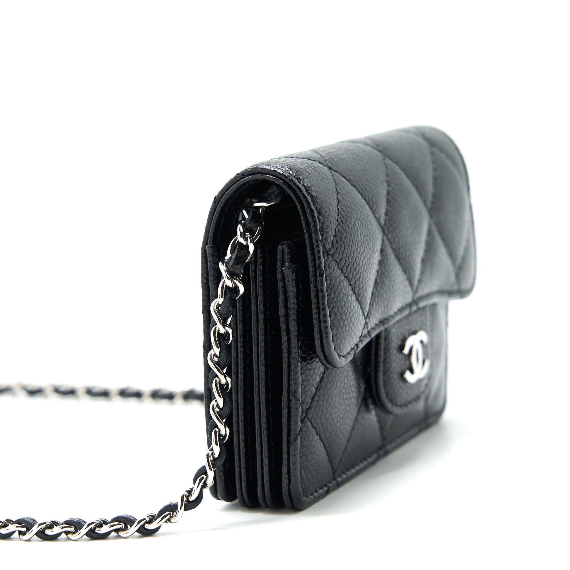 Chanel Card Holder Caviar SHW Black Wallet Case