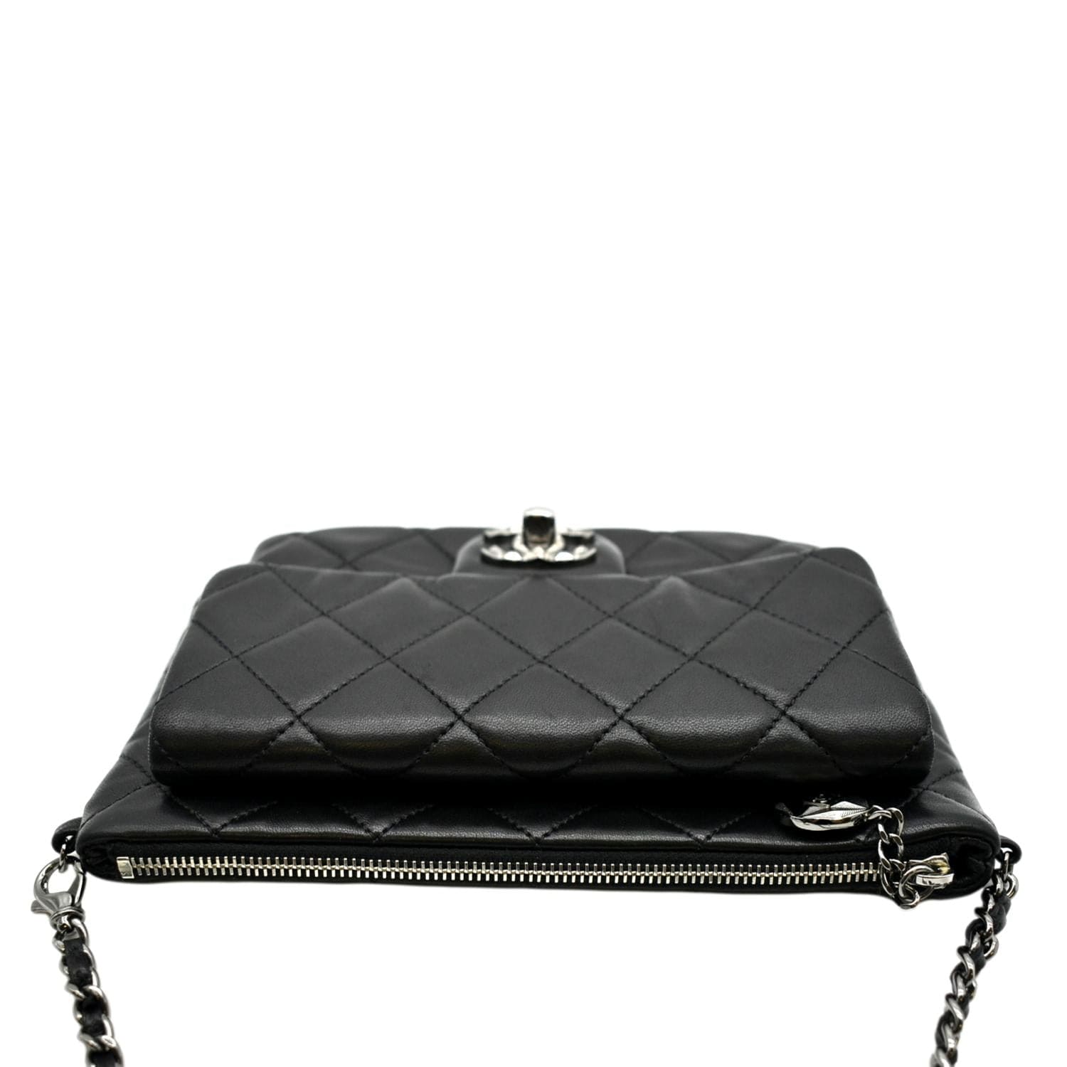 Chanel Classic Flap Zip Pocket Quilted Leather Black Travel Bag