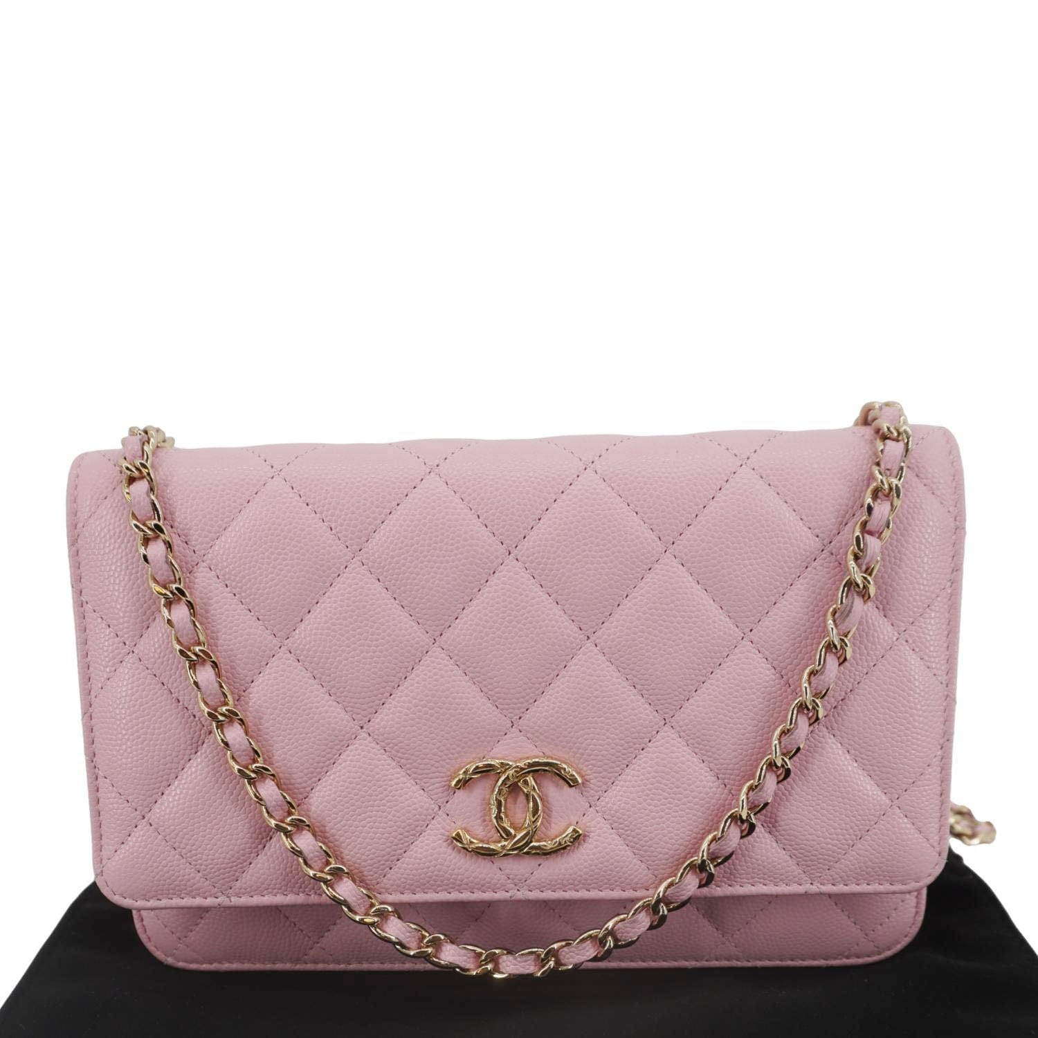 Chanel Wallet On Chain Quilted Caviar Leather Crossbody Bag Pink