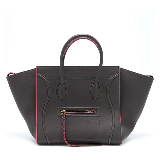 Celine Phantom Luggage Purse Calfskin Dark Grey Handbag Pink Large Travel Bag