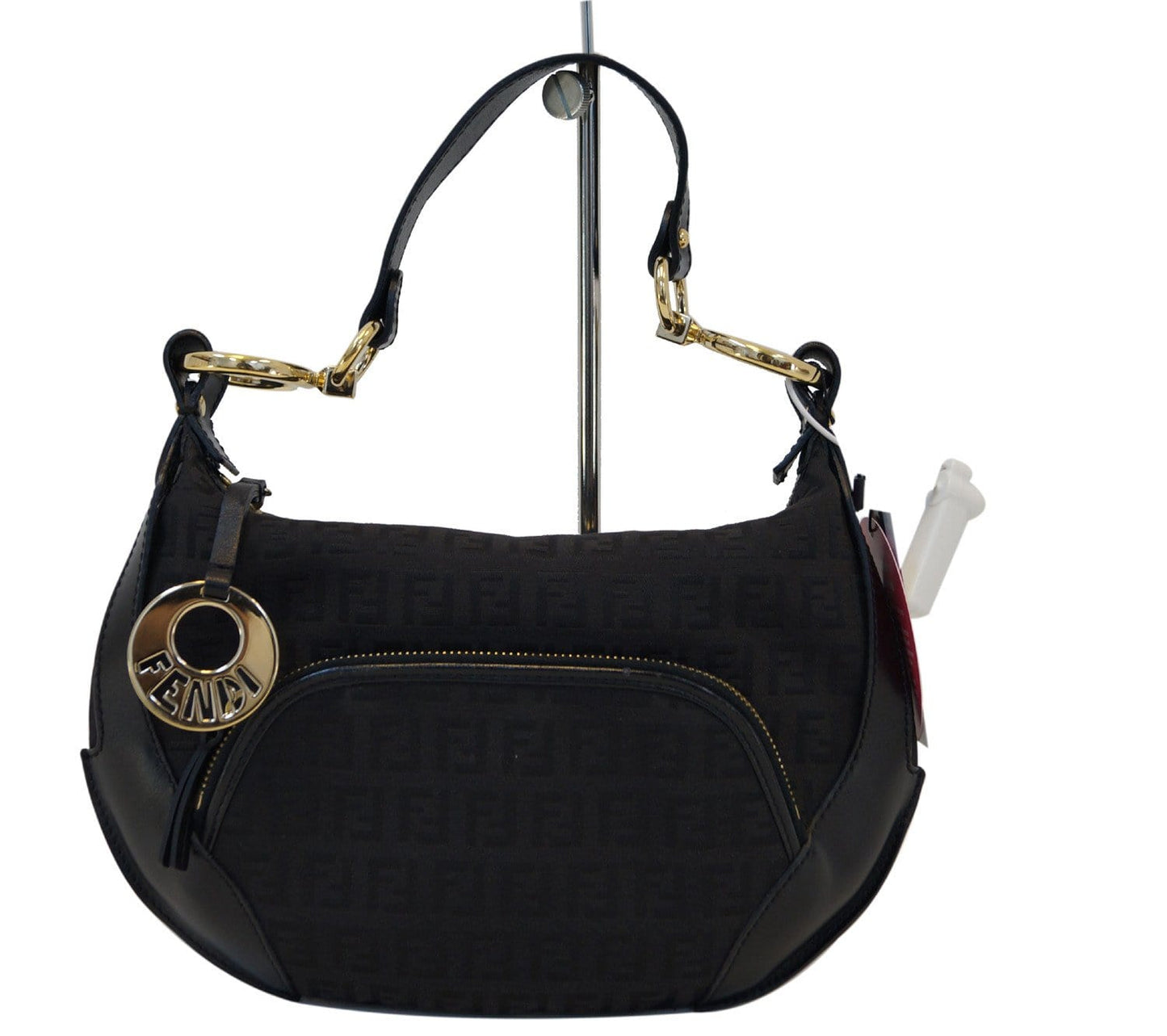 Fendi Zucchino Hobo Shoulder Bag Canvas Black