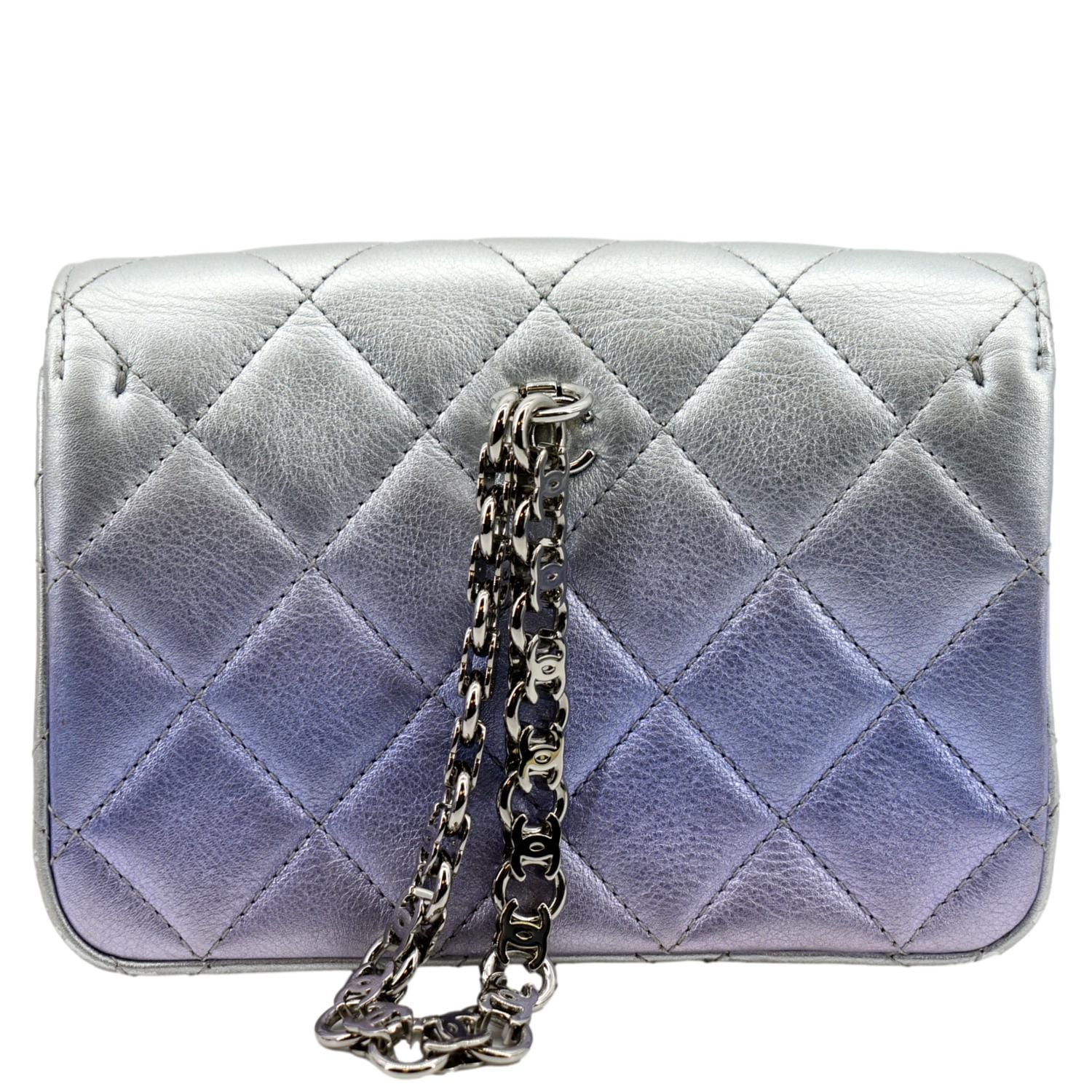 Chanel Gradient Metallic Quilted Calfskin Leather Clutch Bag Silver