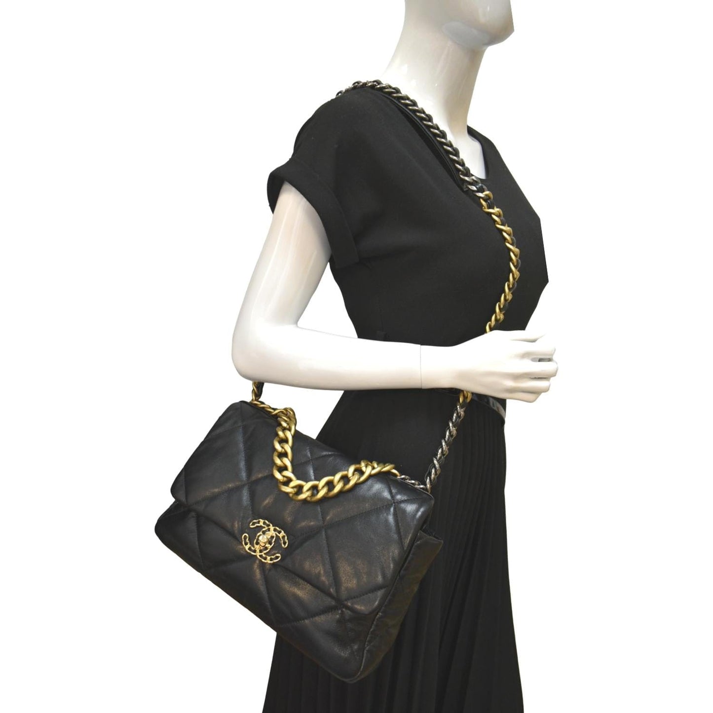 Chanel 19 Quilted Flap Leather Lambskin Black Travel Bag