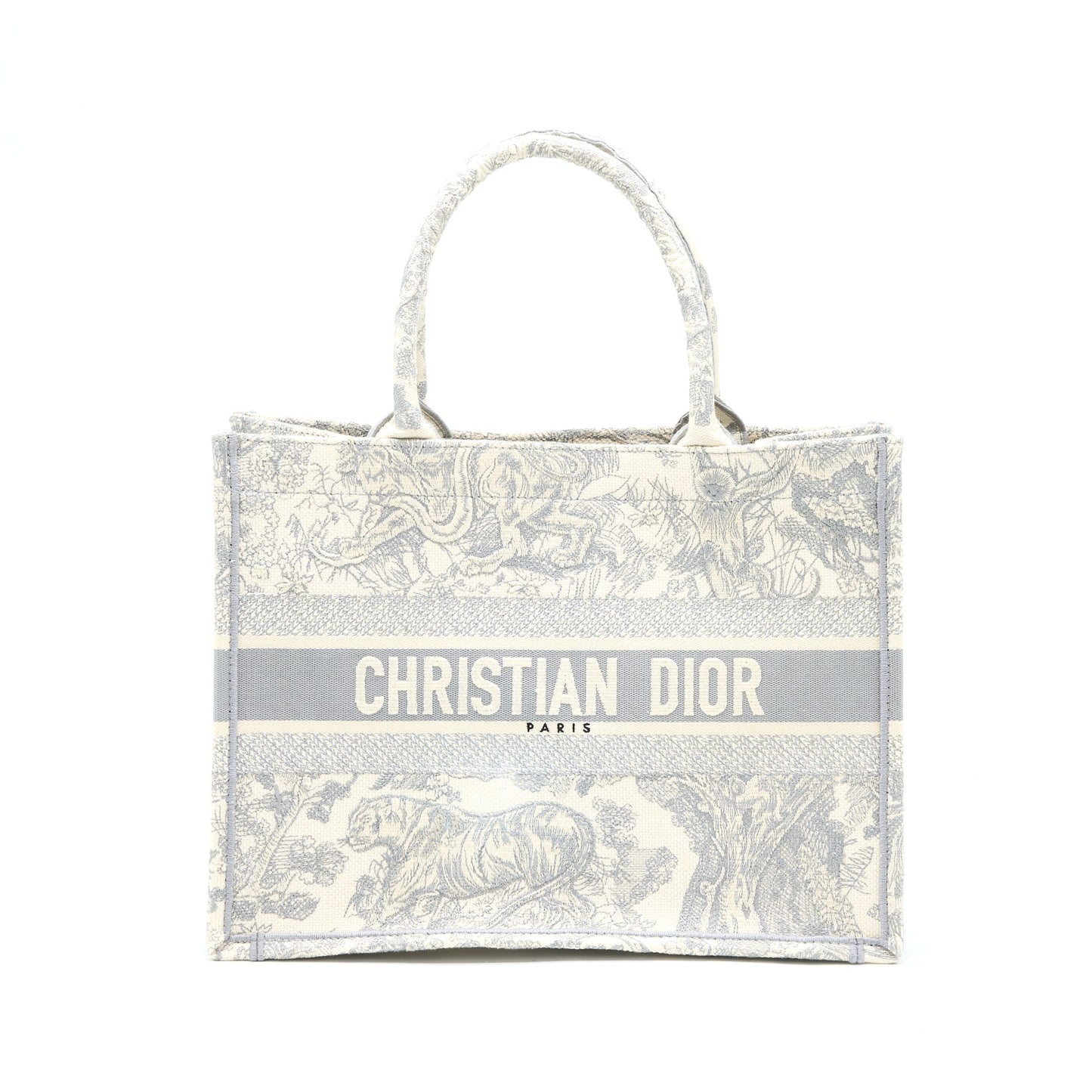 Dior Book Tote Grey Toile De Jouy Embroidery Medium Tote Bag Embroidery Handbag