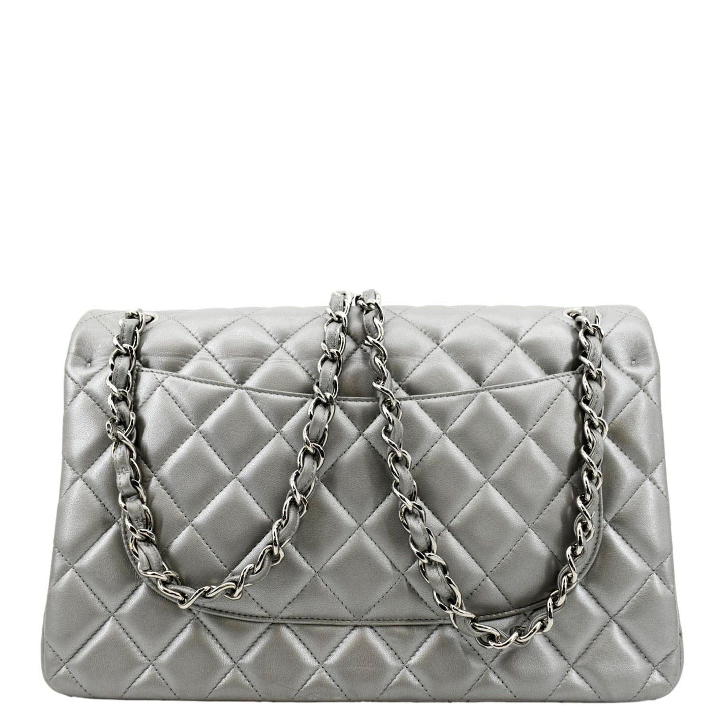 Louis Vuitton CHANEL Jumbo Flap Quilted Leather Silver Travel Bag