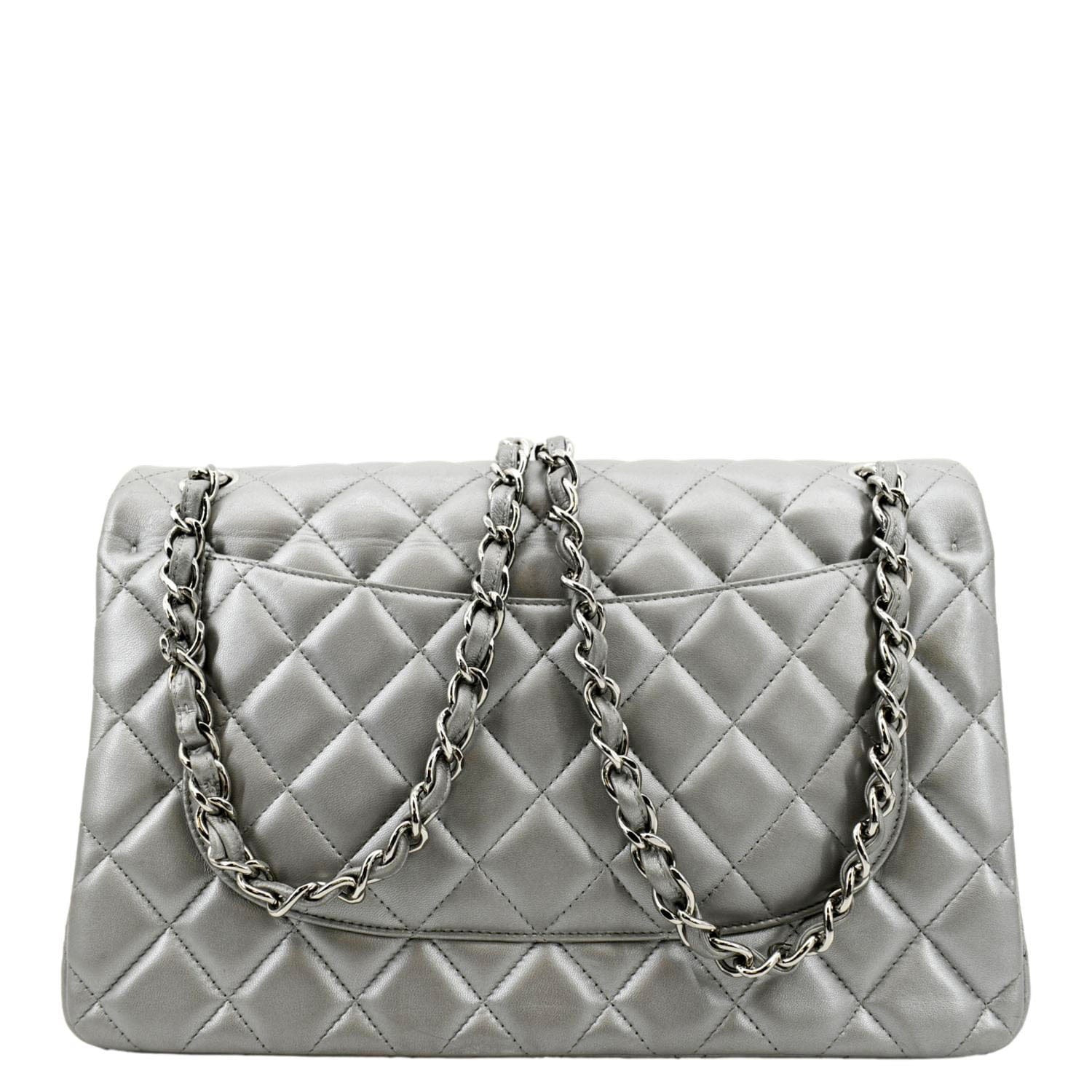 Louis Vuitton CHANEL Jumbo Flap Quilted Leather Silver Travel Bag