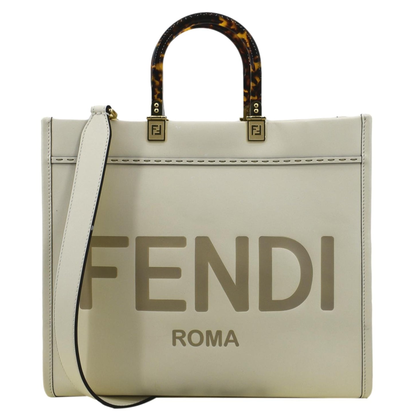 Fendi Sunshine Plexiglass Shoulder Tote Bag Leather White Shoulder Bag